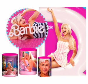 Kit Casado Barbie Painel Redondo Trio Capas Cilindro Retangular Vertical Em Tecido