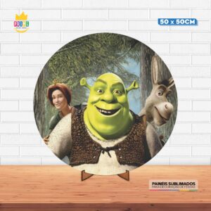 Painel Redondo 3D Shrek Tecido 50cm X 50cm Com Suporte MDF