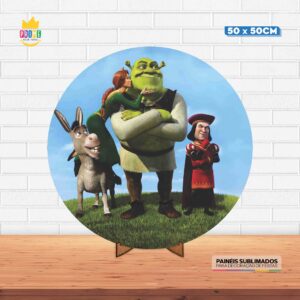 Painel Redondo 3D Shrek Tecido 50cm X 50cm Com Suporte MDF