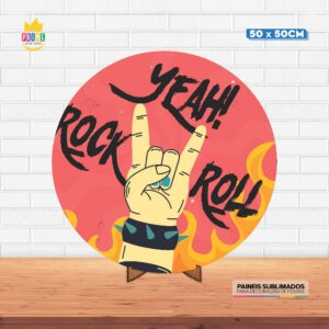 Painel Redondo 3D Rock Roll Tecido 50cm X 50cm Com Suporte MDF