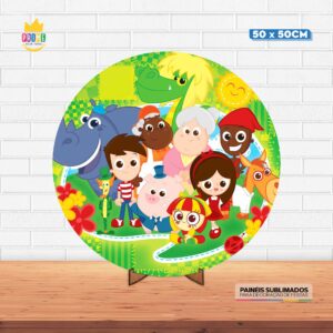 Painel Redondo 3D Sitio Pica Pau Amarelo Tecido 50cm X 50cm Com Suporte MDF