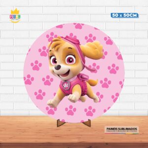 Painel Redondo 3D Skye Patrulha Canina Tecido 50cm X 50cm Com Suporte MDF