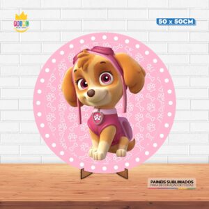 Painel Redondo 3D Skye Patrulha Canina Tecido 50cm X 50cm Com Suporte MDF