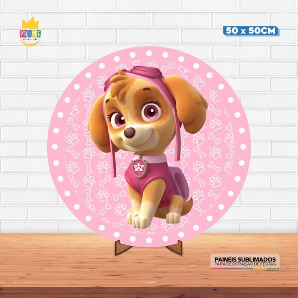 Painel Redondo 3D Skye Patrulha Canina Tecido 50cm X 50cm Com Suporte MDF