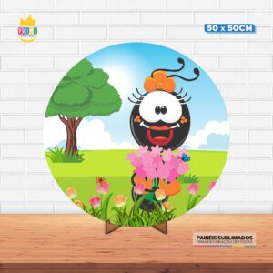 Painel Redondo 3D Smilinguido Tecido 50cm X 50cm Com Suporte MDF