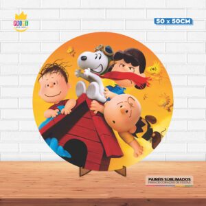 Painel Redondo 3D Snoopy  Tecido 50cm X 50cm Com Suporte MDF