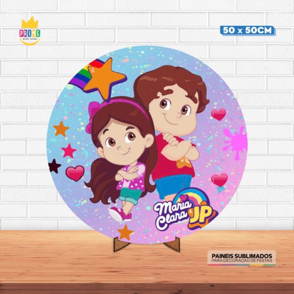 Painel Redondo 3D Maria Clara e JP Tecido 50cm X 50cm Com Suporte MDF