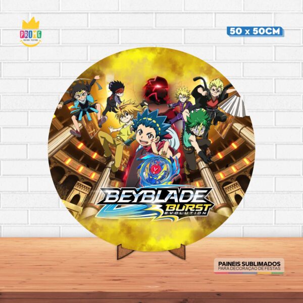 Painel Redondo 3D Beyblade Tecido 50cm X 50cm Com Suporte MDF