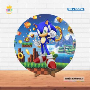 Painel Redondo 3D Sonic Tecido 50cm X 50cm Com Suporte MDF