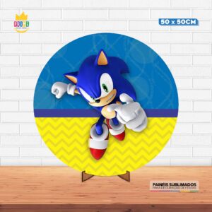 Painel Redondo 3D Sonic Tecido 50cm X 50cm Com Suporte MDF
