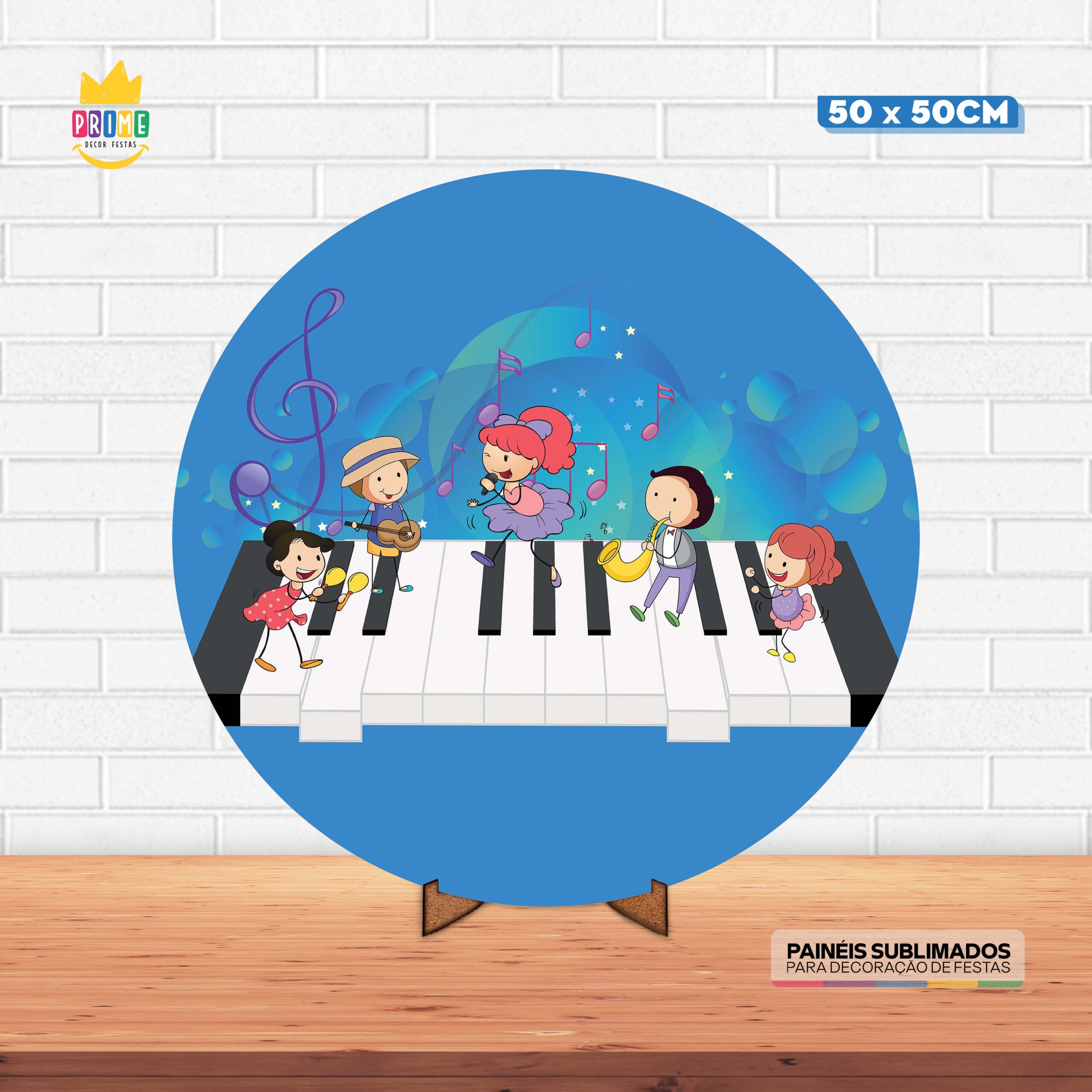 Painel Redondo 3D Musica Tecido 50cm X 50cm Com Suporte MDF
