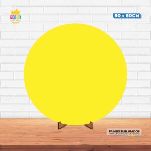 Painel Redondo 3D Amarelo Liso Tecido 50cm X 50cm Com Suporte MDF