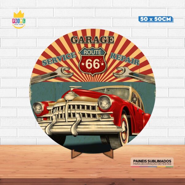Painel Redondo 3D Carros Vintage Tecido 50cm X 50cm Com Suporte MDF