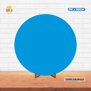 Painel Redondo 3D Azul Liso Tecido 50cm X 50cm Com Suporte MDF