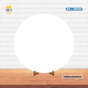Painel Redondo 3D Branco Liso Tecido 50cm X 50cm Com Suporte MDF