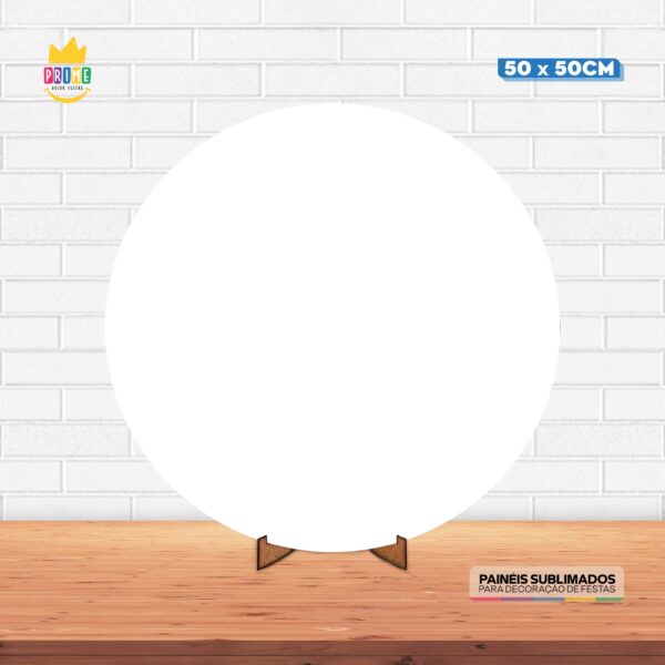 Painel Redondo 3D Branco Liso Tecido 50cm X 50cm Com Suporte MDF