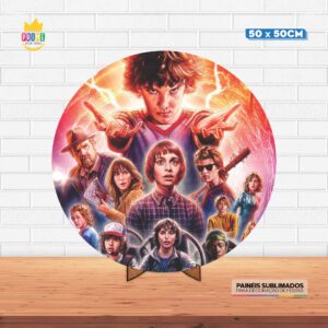 Painel Redondo 3D Stranger Things Tecido 50cm X 50cm Com Suporte MDF