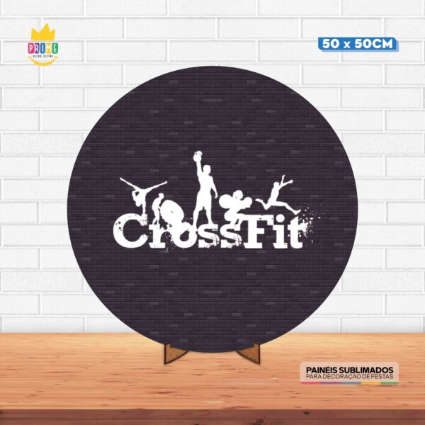 Painel Redondo 3D Crossfit Tecido 50cm X 50cm Com Suporte MDF
