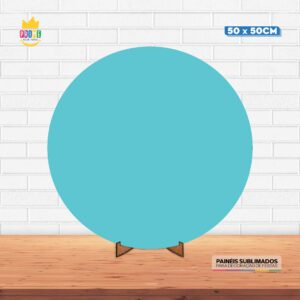 Painel Redondo 3D Azul Claro Liso Tecido 50cm X 50cm Com Suporte MDF