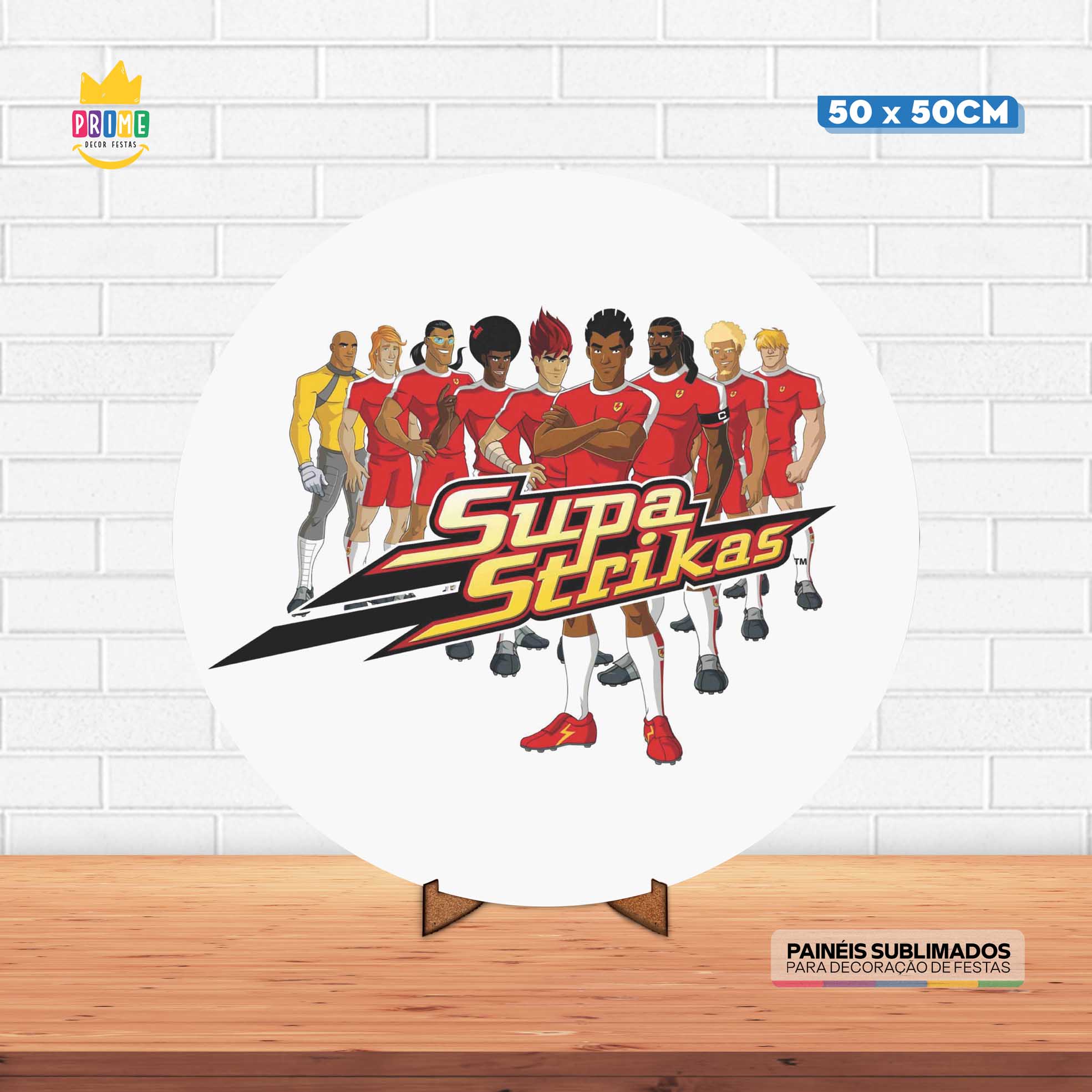 Painel Redondo 3D Supa Strikas Tecido 50cm X 50cm Com Suporte MDF