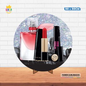 Painel Redondo 3D Maquiagem Tecido 50cm X 50cm Com Suporte MDF