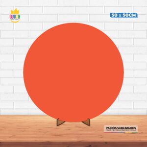 Painel Redondo 3D Laranja Liso Tecido 50cm X 50cm Com Suporte MDF