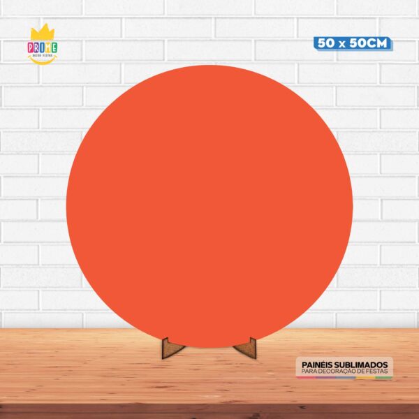 Painel Redondo 3D Laranja Liso Tecido 50cm X 50cm Com Suporte MDF