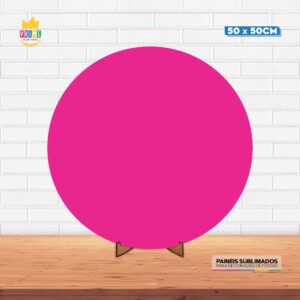 Painel Redondo 3D Rosa Liso Tecido 50cm X 50cm Com Suporte MDF