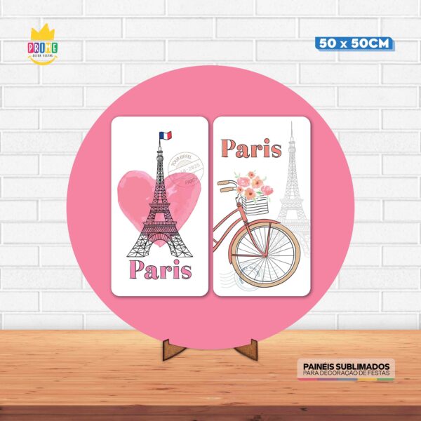 Painel Redondo 3D Paris Tecido 50cm X 50cm Com Suporte MDF