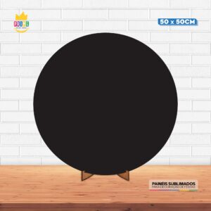 Painel Redondo 3D Preto Liso Tecido 50cm X 50cm Com Suporte MDF