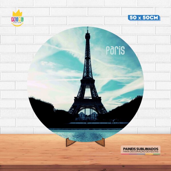 Painel Redondo 3D Paris Tecido 50cm X 50cm Com Suporte MDF