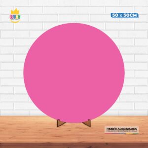 Painel Redondo 3D Pink Liso Tecido 50cm X 50cm Com Suporte MDF