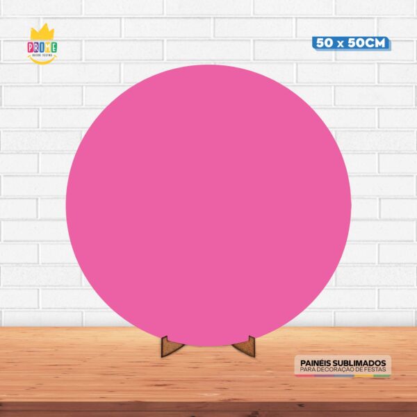 Painel Redondo 3D Pink Liso Tecido 50cm X 50cm Com Suporte MDF