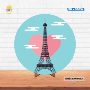 Painel Redondo 3D Paris Tecido 50cm X 50cm Com Suporte MDF
