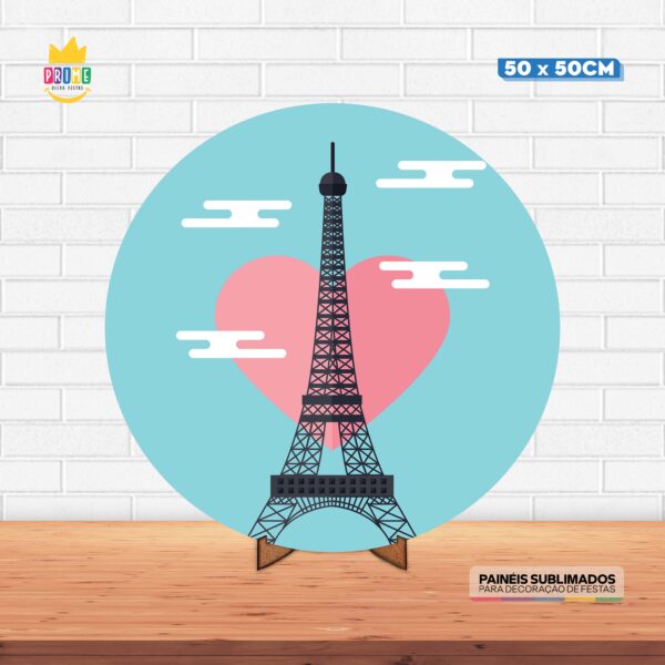 Painel Redondo 3D Paris Tecido 50cm X 50cm Com Suporte MDF