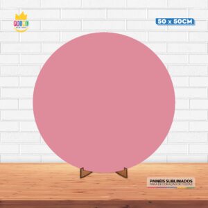 Painel Redondo 3D Rosa Claro Liso Tecido 50cm X 50cm Com Suporte MDF
