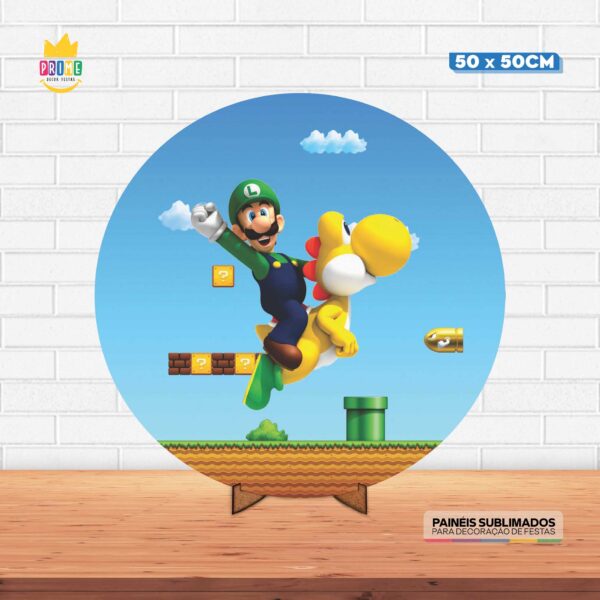 Painel Redondo 3D Super Mario Tecido 50cm X 50cm Com Suporte MDF