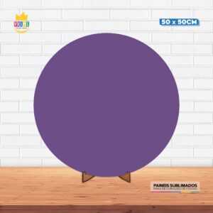 Painel Redondo 3D Roxo Liso Tecido 50cm X 50cm Com Suporte MDF