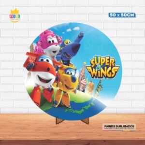 Painel Redondo 3D Super Wings Tecido 50cm X 50cm Com Suporte MDF