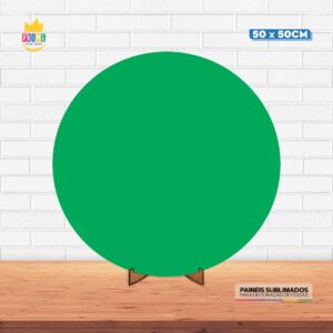 Painel Redondo 3D Verde Liso Tecido 50cm X 50cm Com Suporte MDF