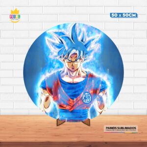 Painel Redondo 3D Dragão Ball Tecido 50cm X 50cm Com Suporte MDF