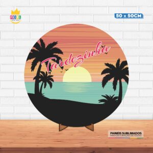 Painel Redondo 3D Tardezinha Tecido 50cm X 50cm Com Suporte MDF