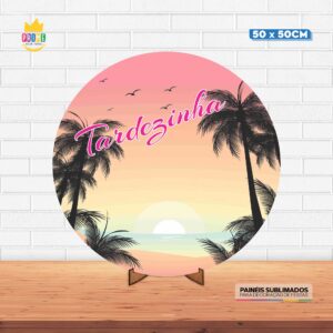 Painel Redondo 3D Tardezinha Tecido 50cm X 50cm Com Suporte MDF