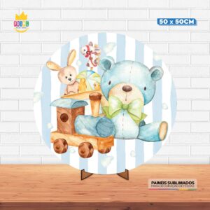Painel Redondo 3D Brinquedos Tecido 50cm X 50cm Com Suporte MDF