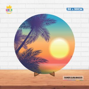 Painel Redondo 3D Tardezinha Tecido 50cm X 50cm Com Suporte MDF