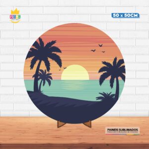 Painel Redondo 3D Tardezinha Tecido 50cm X 50cm Com Suporte MDF