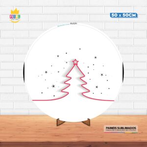 Painel Redondo 3D Natal Tecido 50cm X 50cm Com Suporte MDF