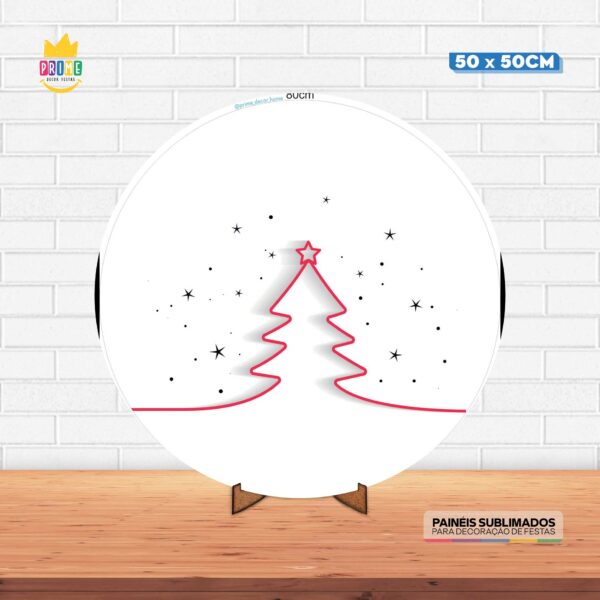 Painel Redondo 3D Natal Tecido 50cm X 50cm Com Suporte MDF