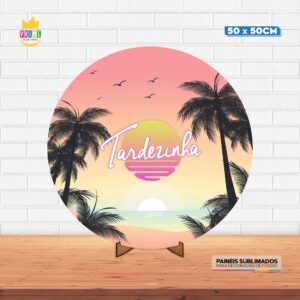 Painel Redondo 3D Tardezinha Tecido 50cm X 50cm Com Suporte MDF