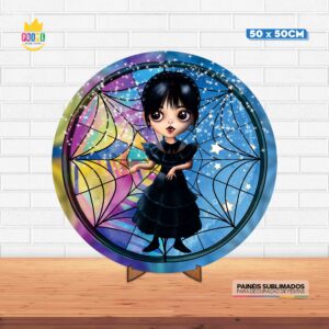 Painel Redondo 3D Wandinha Cute Tecido 50cm X 50cm Com Suporte MDF
